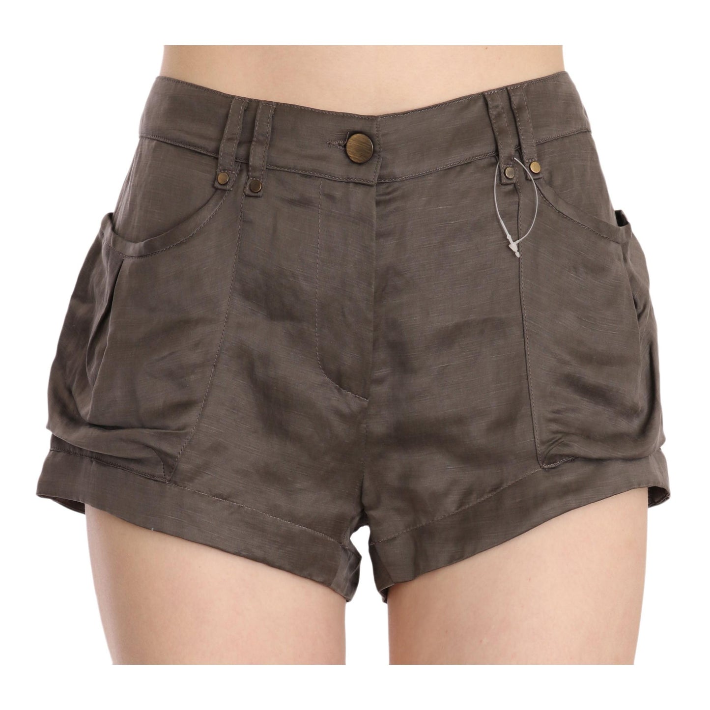 Brown Mid Waist Linen Micro Mini Shorts