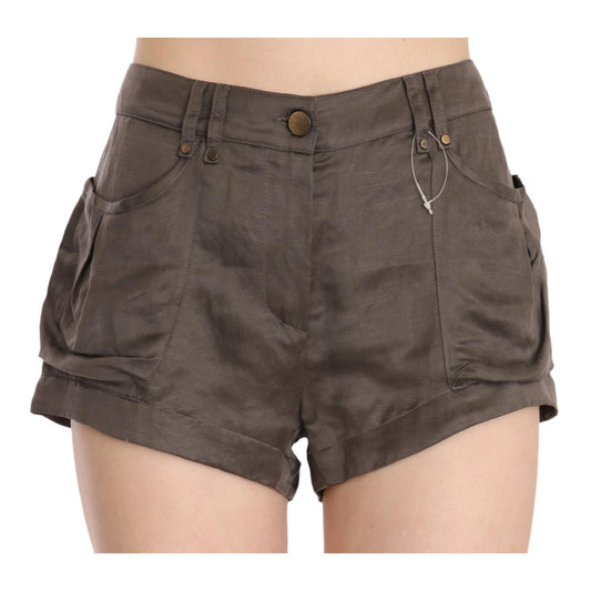 Brown Mid Waist Linen Micro Mini Shorts