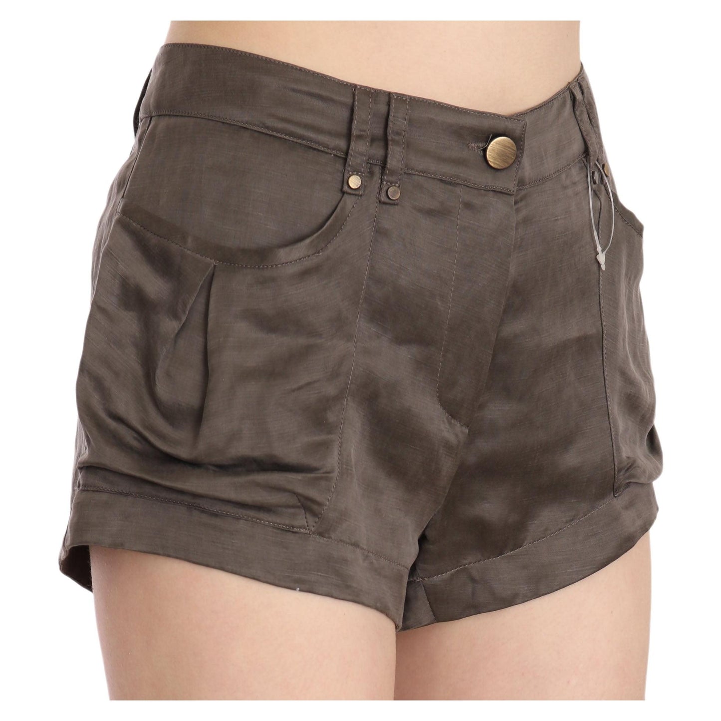 Brown Mid Waist Linen Micro Mini Shorts