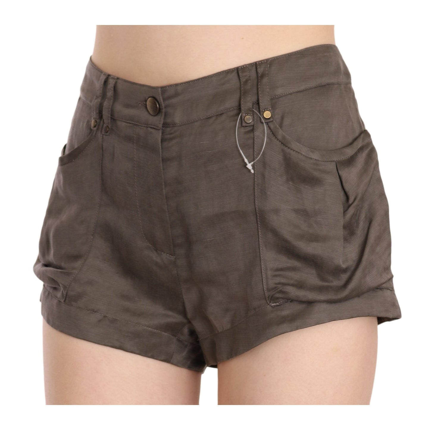 Brown Mid Waist Linen Micro Mini Shorts