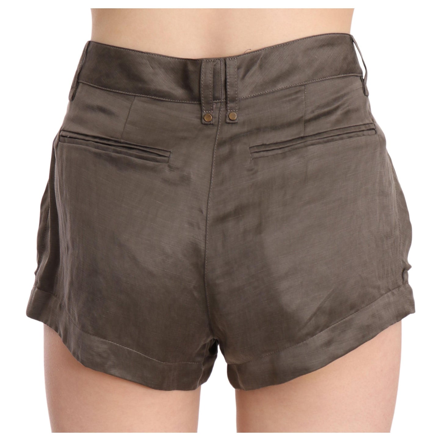 Brown Mid Waist Linen Micro Mini Shorts