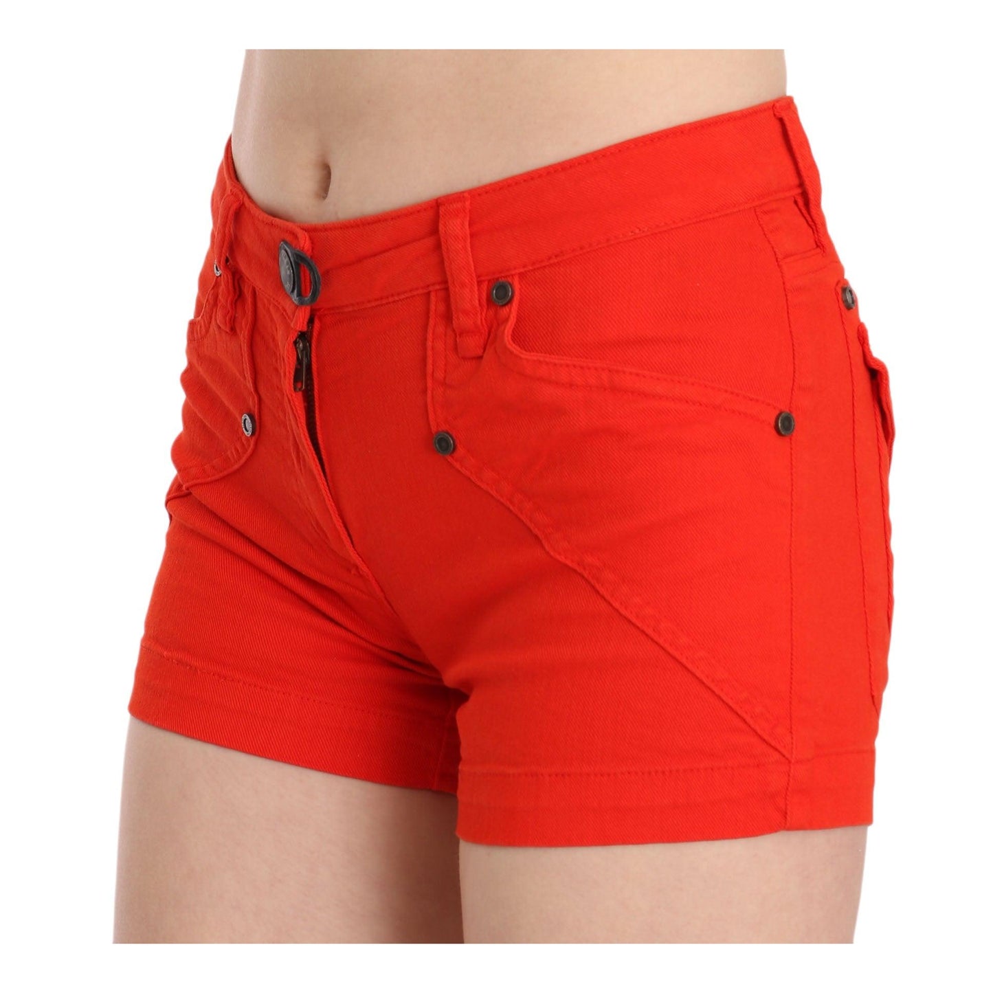 Orange Mid Waist Cotton Denim Mini