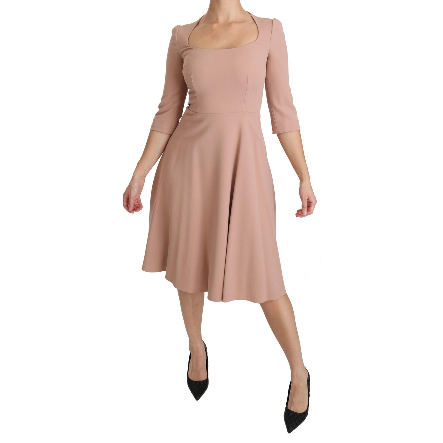 Pink 3/4 Sleeves A-line Viscose Dress