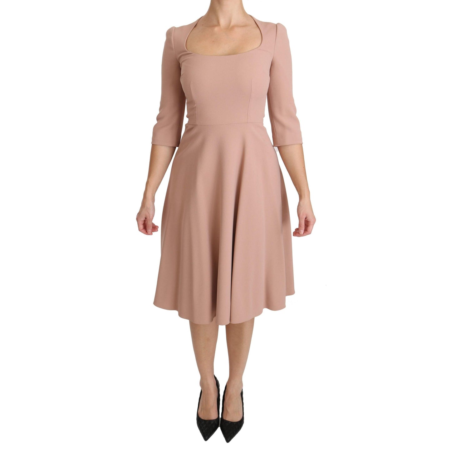 Pink 3/4 Sleeves A-line Viscose Dress
