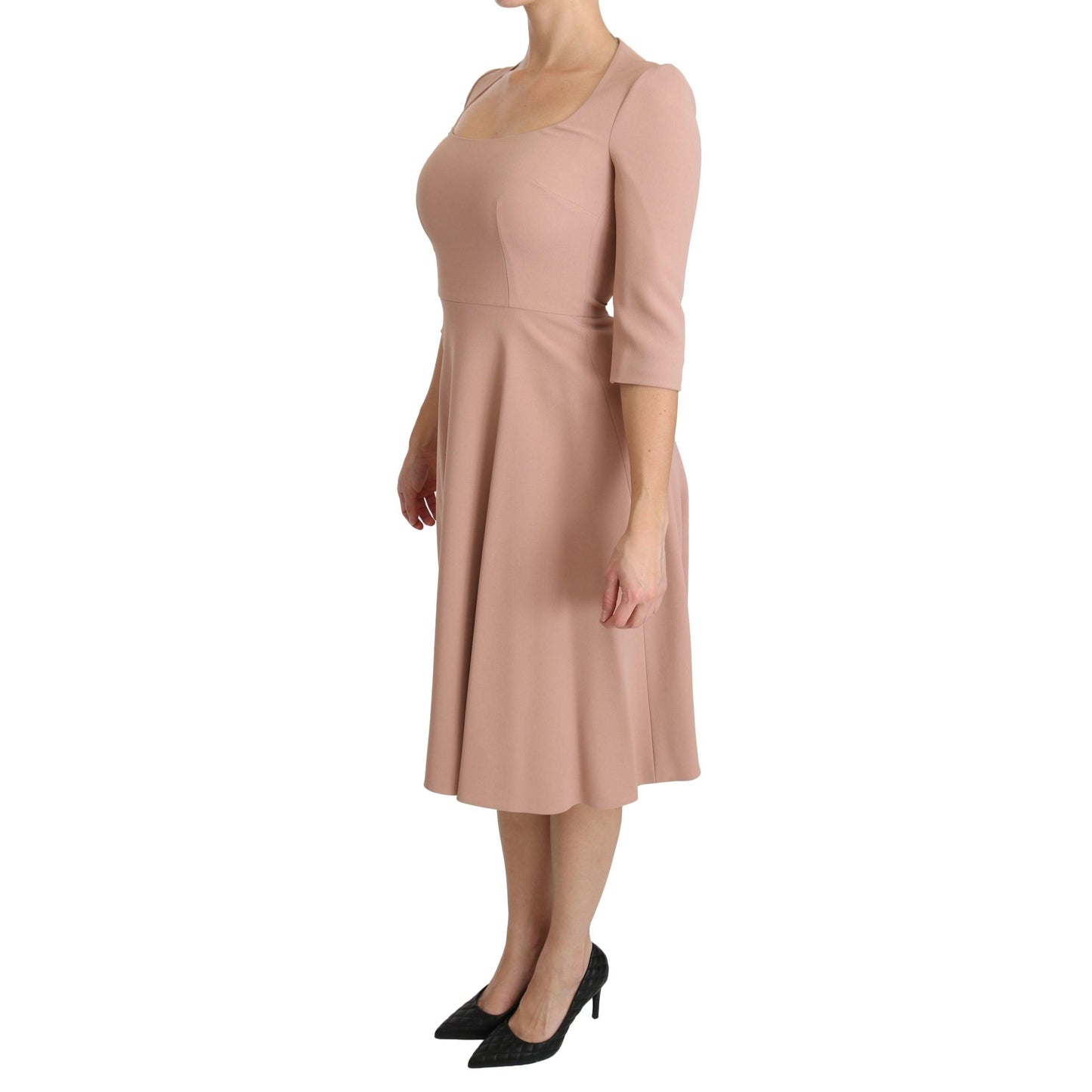 Pink 3/4 Sleeves A-line Viscose Dress