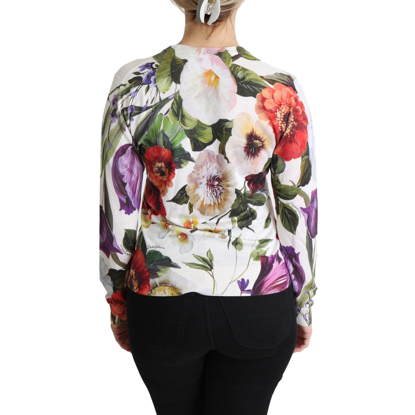 Floral Silk Crew Neck Pullover Sweater
