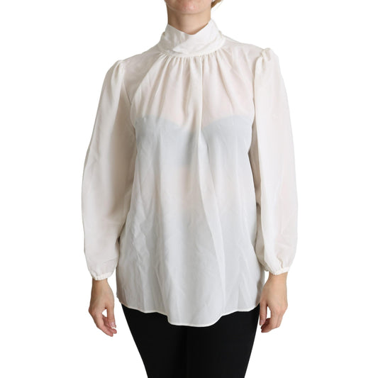 White Silk Pussy Bow Long Sleeved Top Blouse