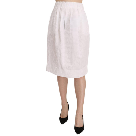 White Jacquard Plain Weave Stretch Midi Skirt