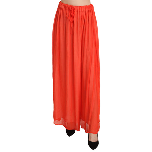 Orange Crepe Pleated Trapeze Viscose Maxi Skirt