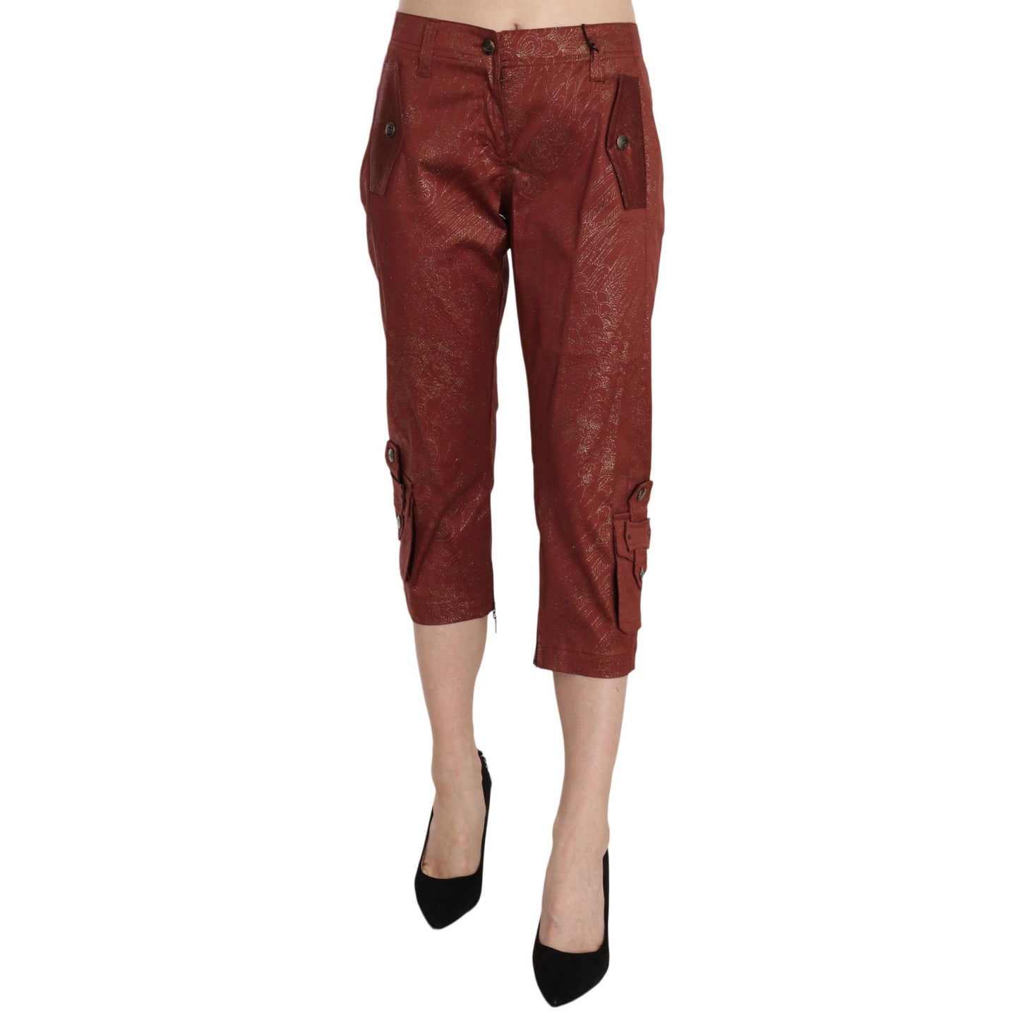 Bordeaux Gold Cotton Capri Trousers Pants
