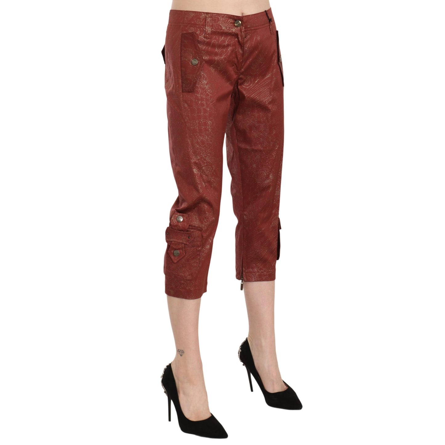 Bordeaux Gold Cotton Capri Trousers Pants