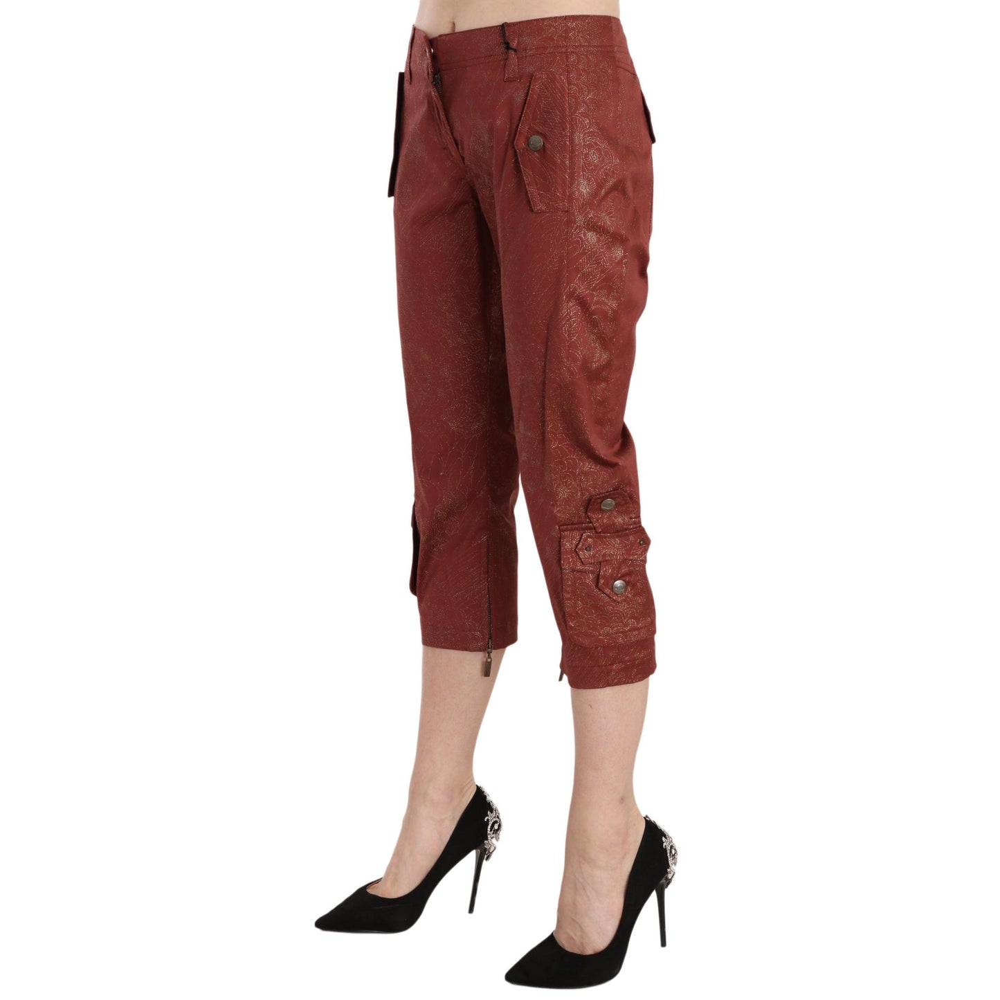 Bordeaux Gold Cotton Capri Trousers Pants