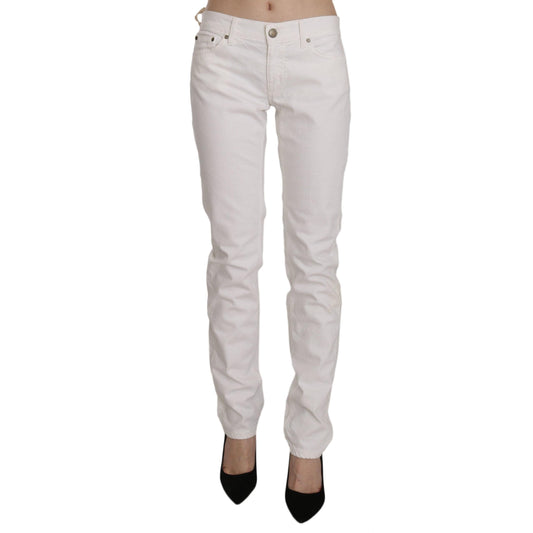 White Cotton Stretch Skinny Casual Denim Pants Jeans
