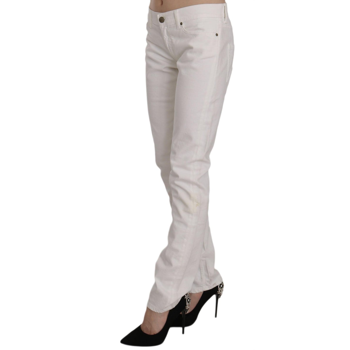 White Cotton Stretch Skinny Casual Denim Pants Jeans