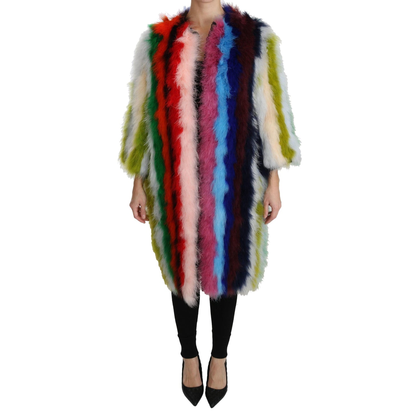 Multicolor Turkey Feather Cape Fur Coat