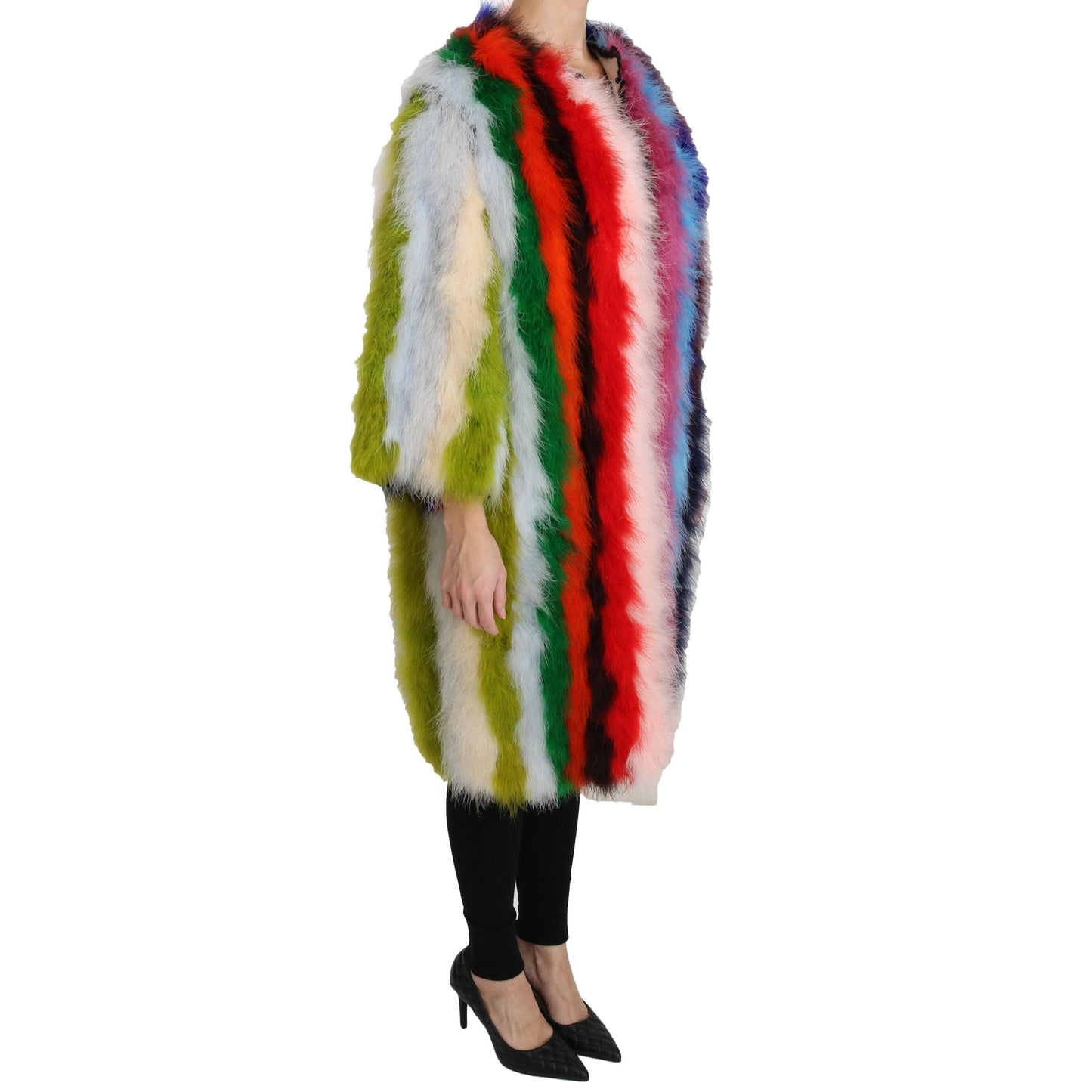 Multicolor Turkey Feather Cape Fur Coat