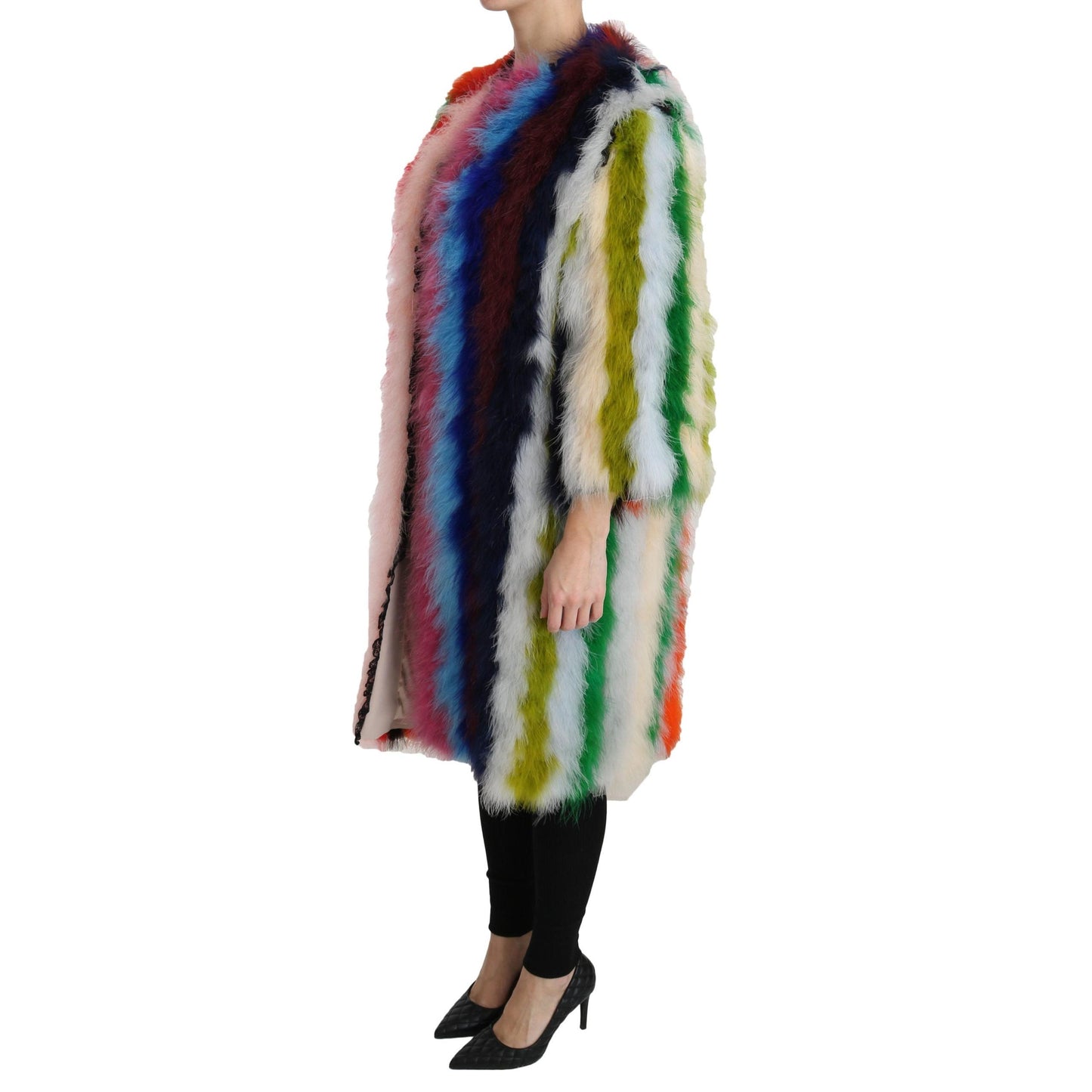 Multicolor Turkey Feather Cape Fur Coat