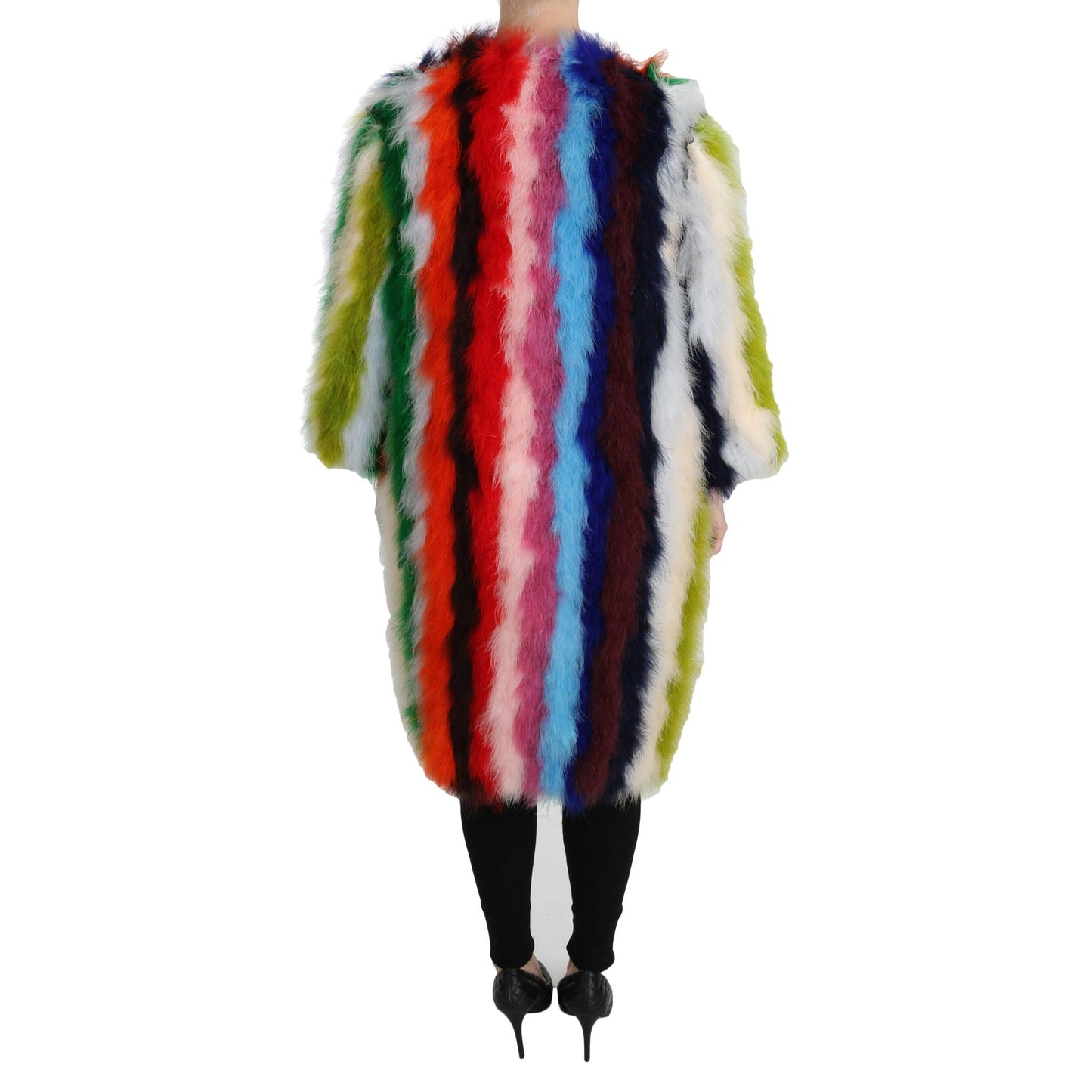 Multicolor Turkey Feather Cape Fur Coat