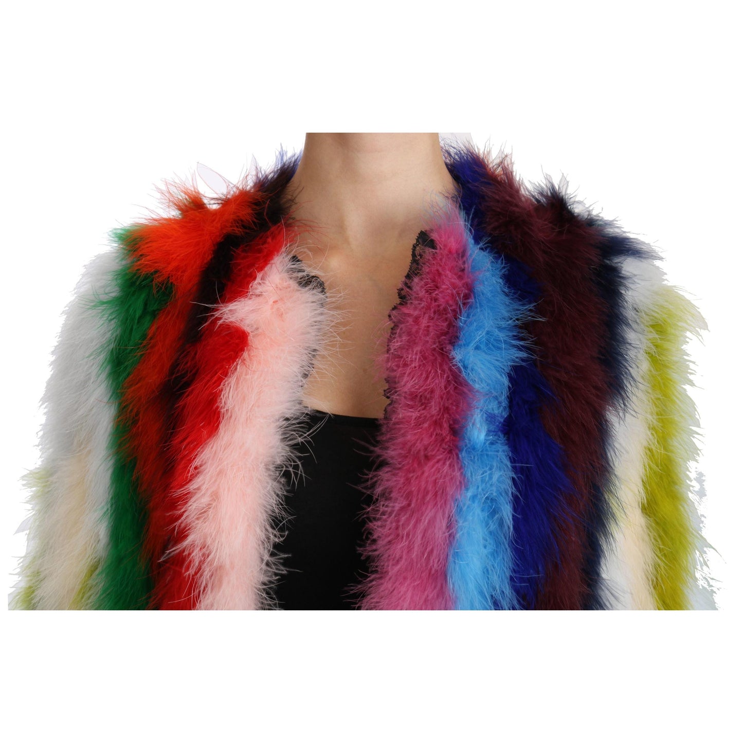 Multicolor Turkey Feather Cape Fur Coat