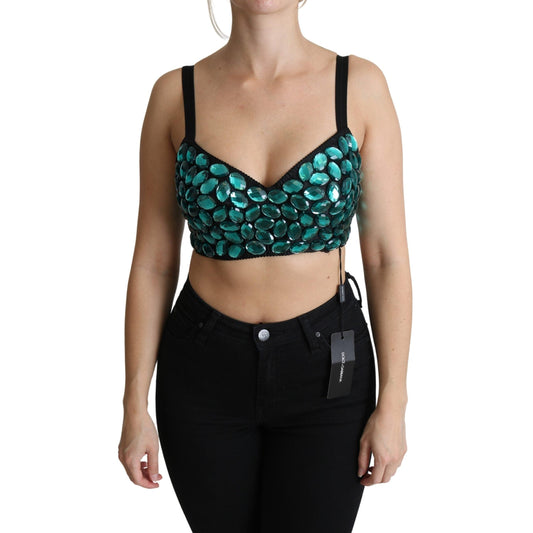 Blue Cropped Top Crystal-Embellished Bustier