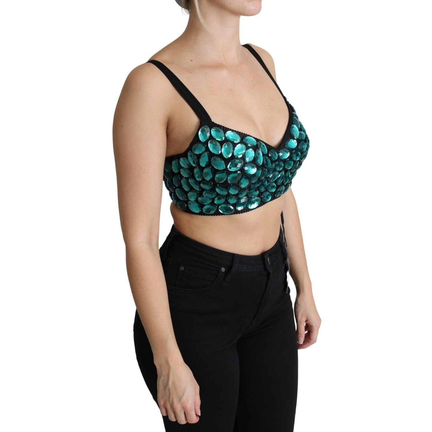 Blue Cropped Top Crystal-Embellished Bustier