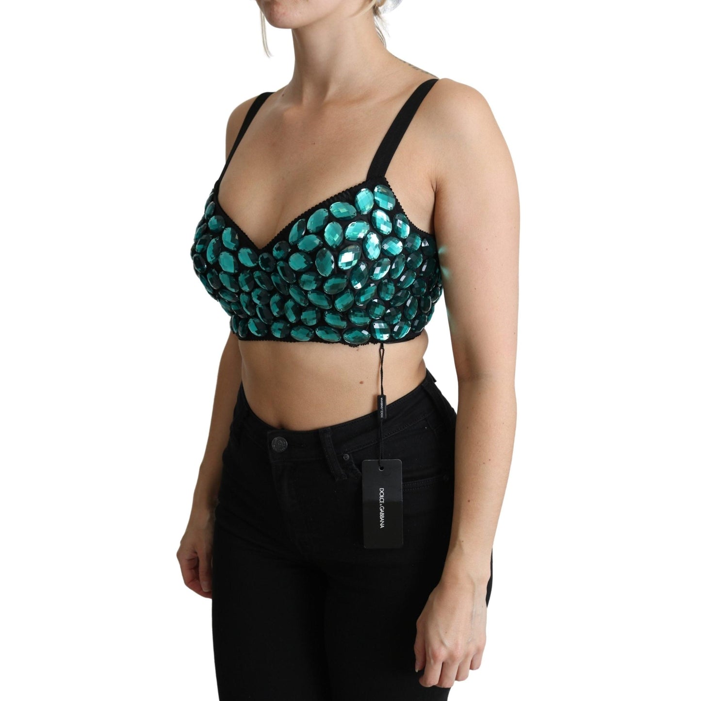 Blue Cropped Top Crystal-Embellished Bustier