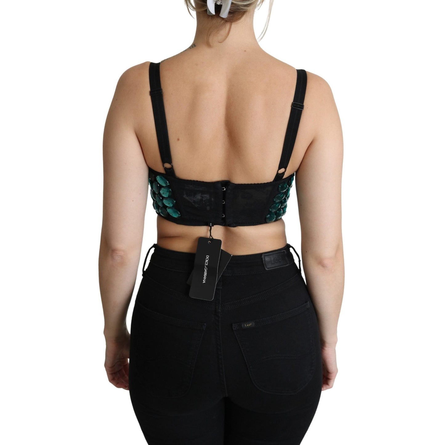 Blue Cropped Top Crystal-Embellished Bustier