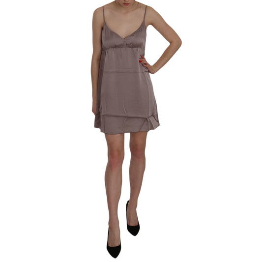 Purple Spaghetti A-line Mini Silk Dress