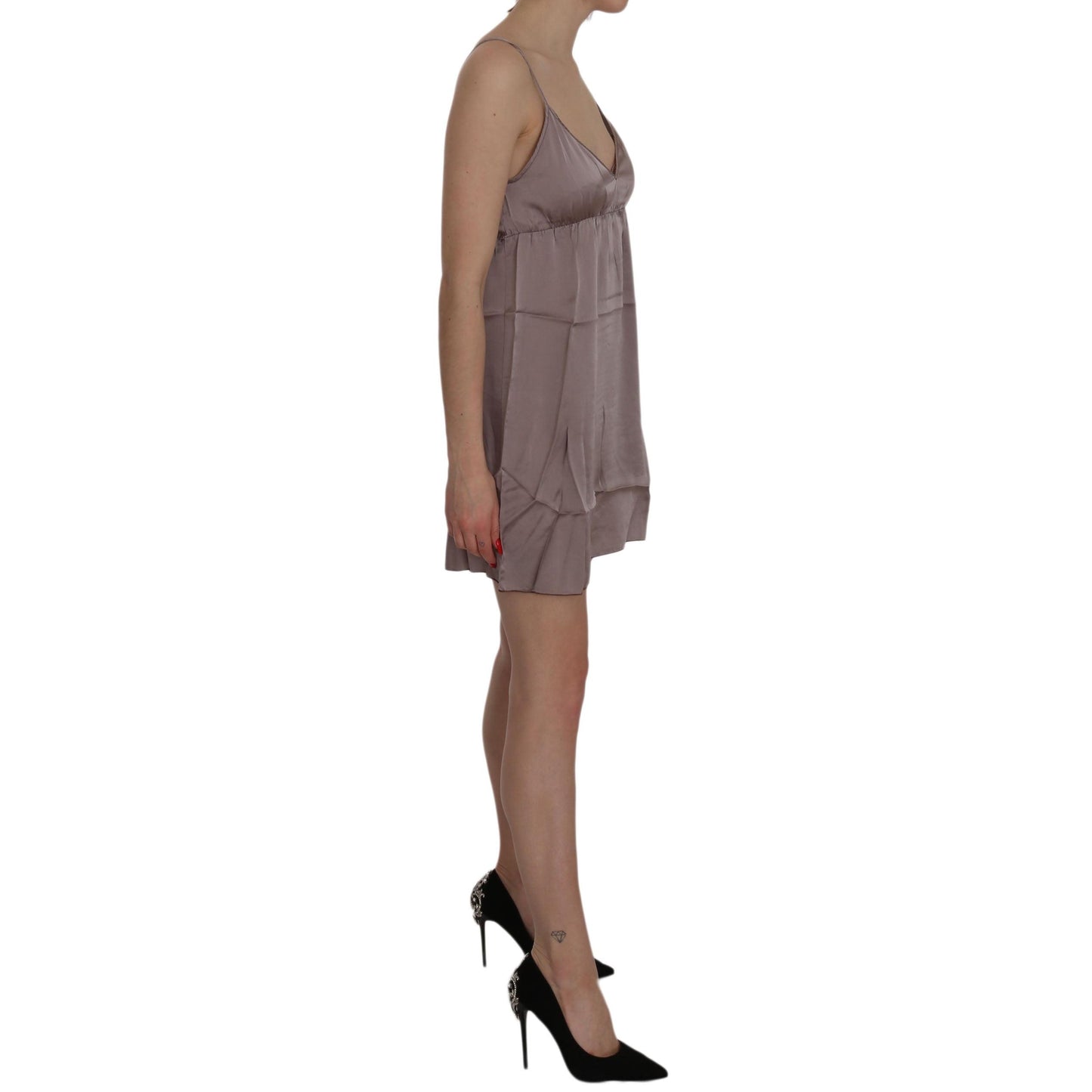 Purple Spaghetti A-line Mini Silk Dress