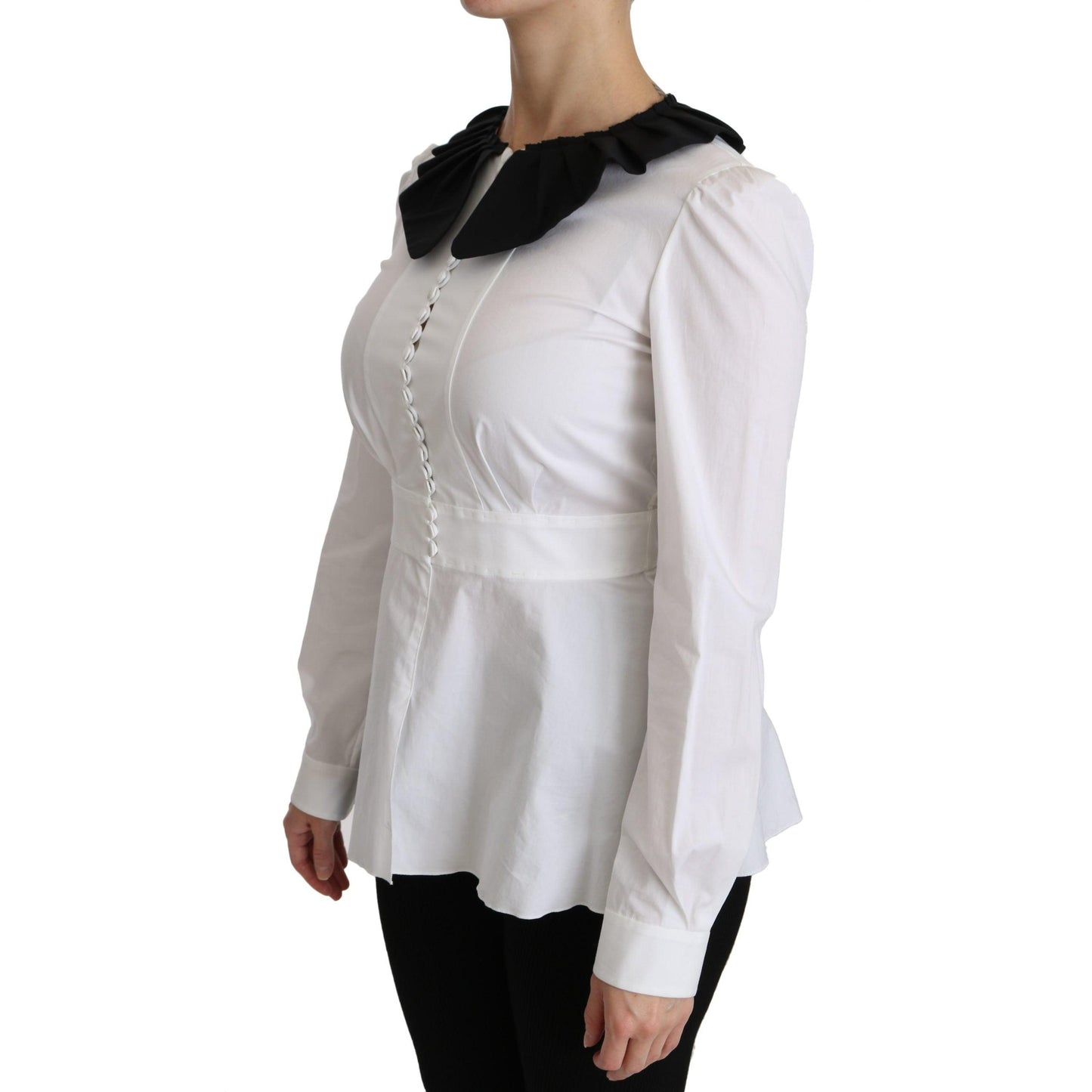 White Collared Long Sleeve Blouse Cotton Top