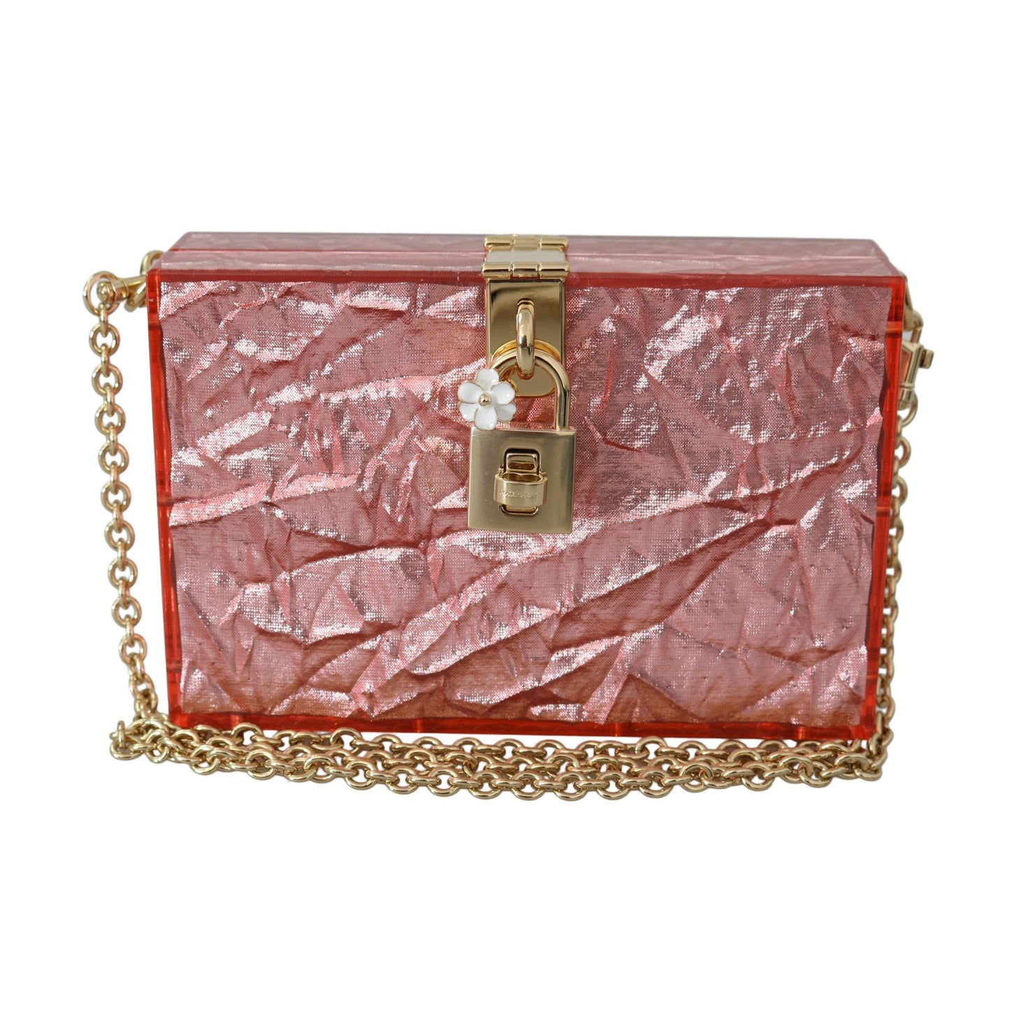 Rose Pink Metallic Plexi Gold Chain Shoulder Borse BOX  Bag - coffeewithmee2