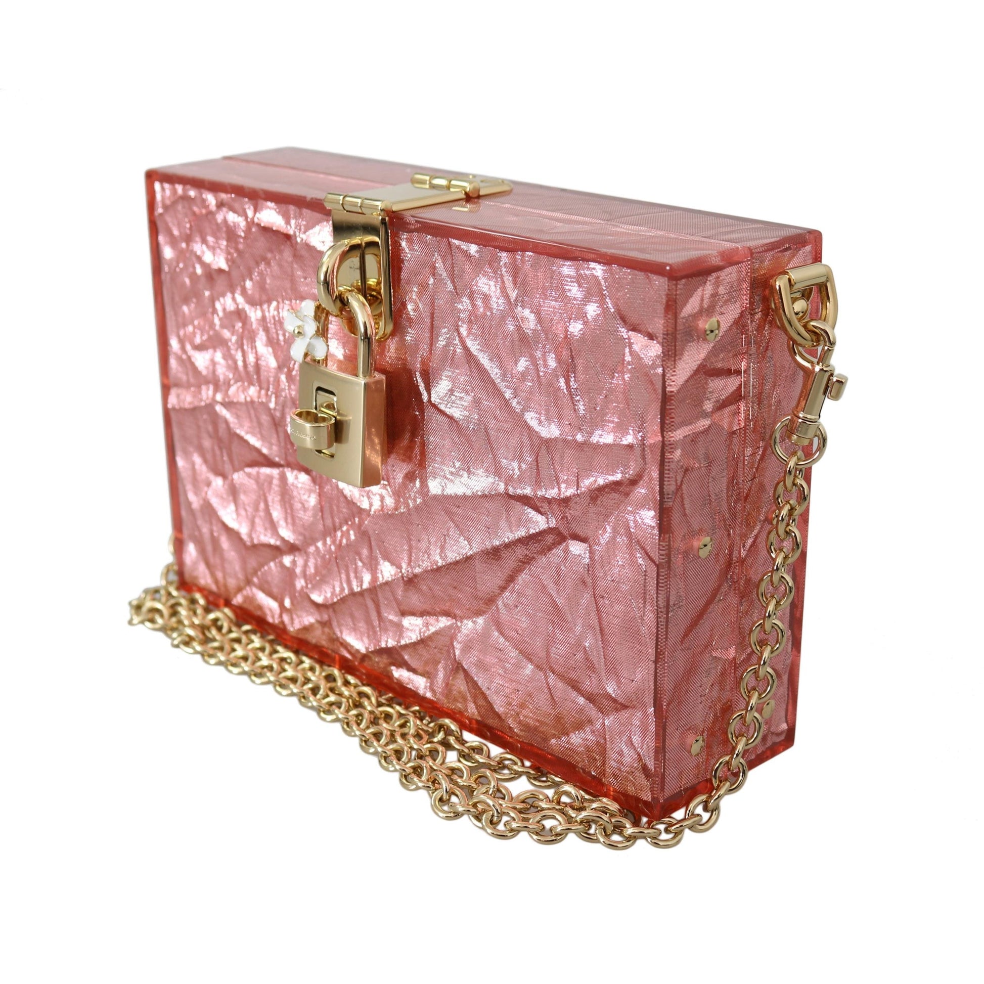 Rose Pink Metallic Plexi Gold Chain Shoulder Borse BOX  Bag - coffeewithmee2