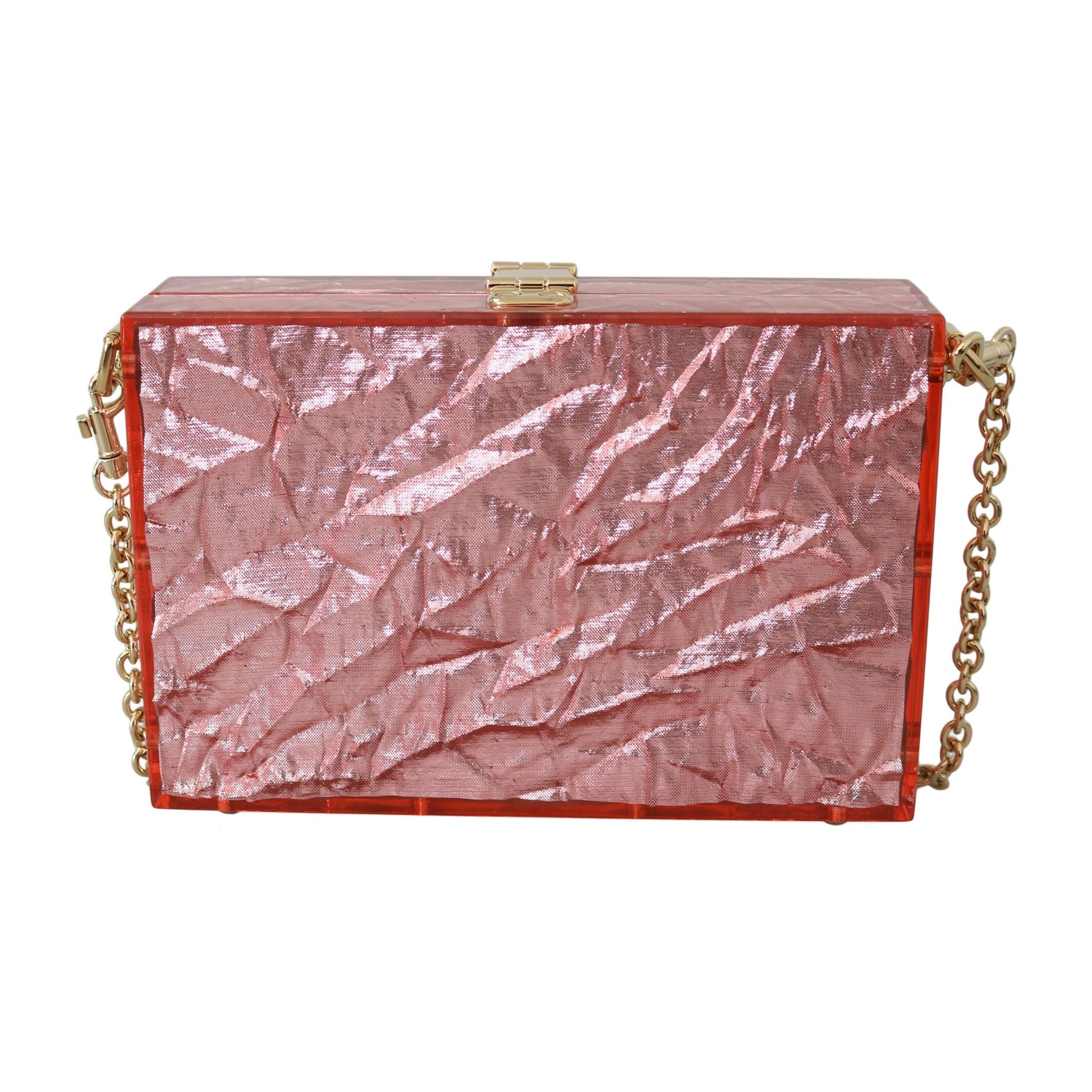 Rose Pink Metallic Plexi Gold Chain Shoulder Borse BOX  Bag - coffeewithmee2
