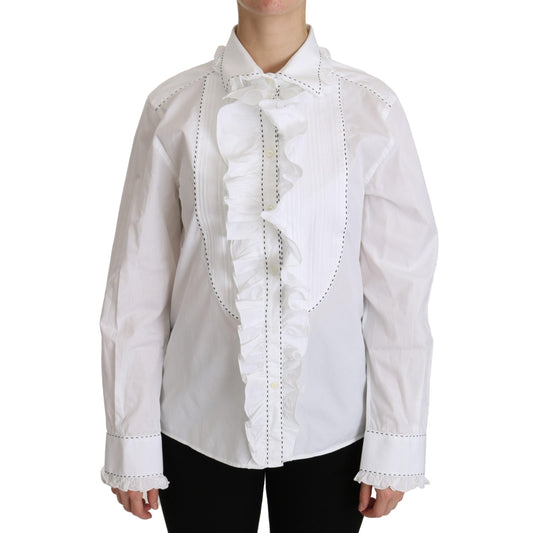 White Ruffle Collared Blouse Cotton  Top