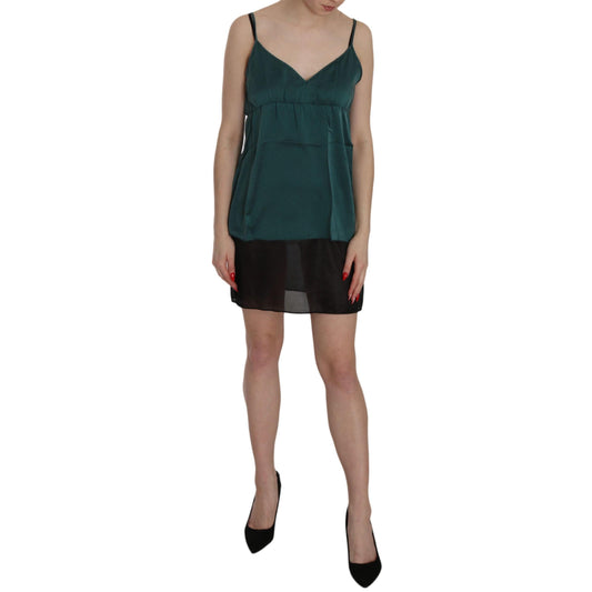 Silk Green Spaghetti Strap Shift Mini Dress