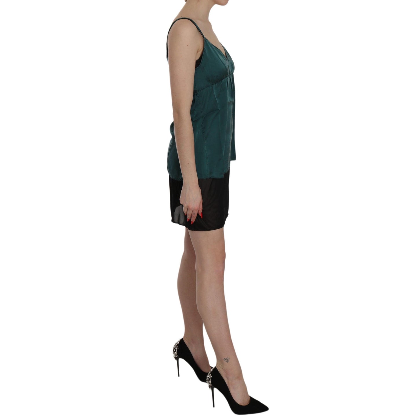 Silk Green Spaghetti Strap Shift Mini Dress