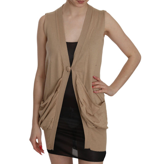 Brown 100% Cotton Sleeveless Cardigan Top Vest