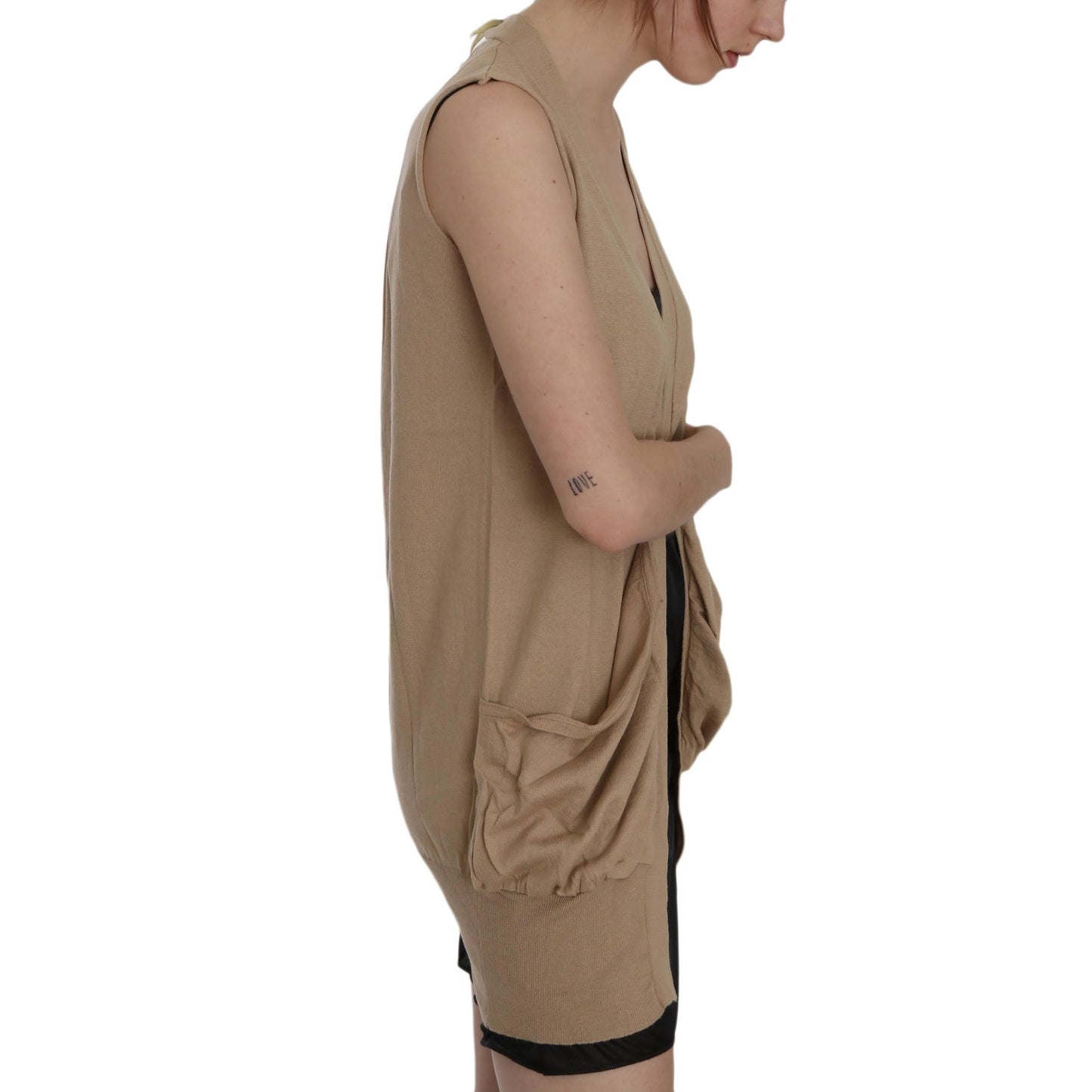 Brown 100% Cotton Sleeveless Cardigan Top Vest