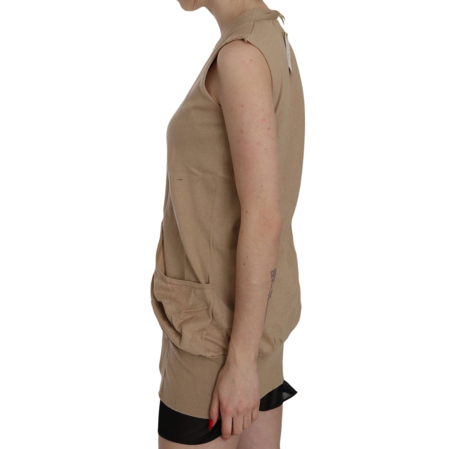 Brown 100% Cotton Sleeveless Cardigan Top Vest