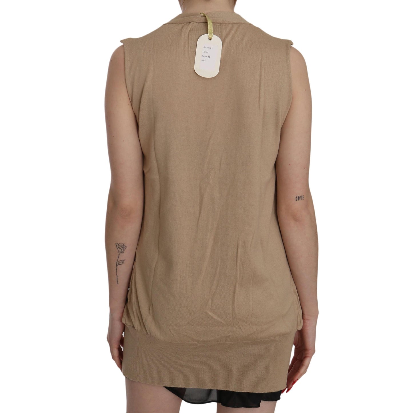 Brown 100% Cotton Sleeveless Cardigan Top Vest