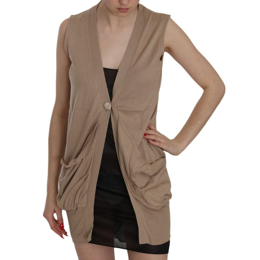 Brown 100% Cotton Sleeveless Cardigan Top Vest