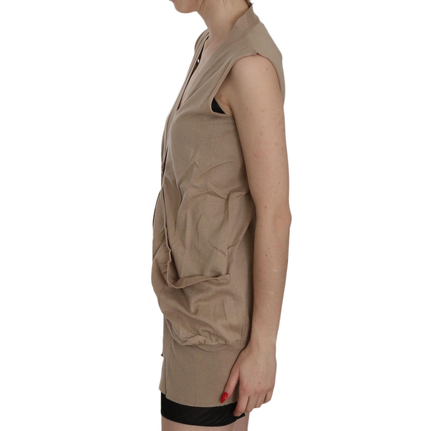 Brown 100% Cotton Sleeveless Cardigan Top Vest