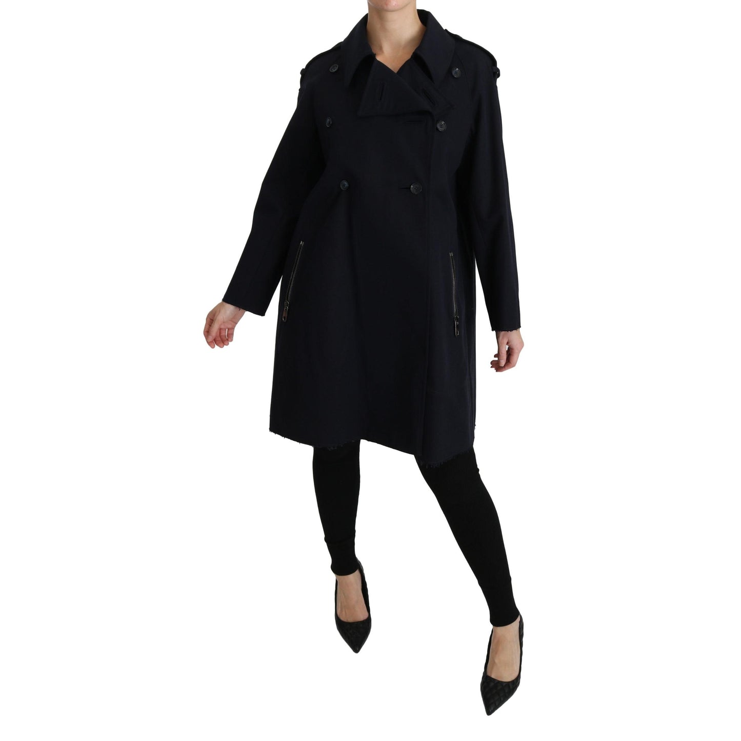 Coat Blue Cotton Women Trench Jacket