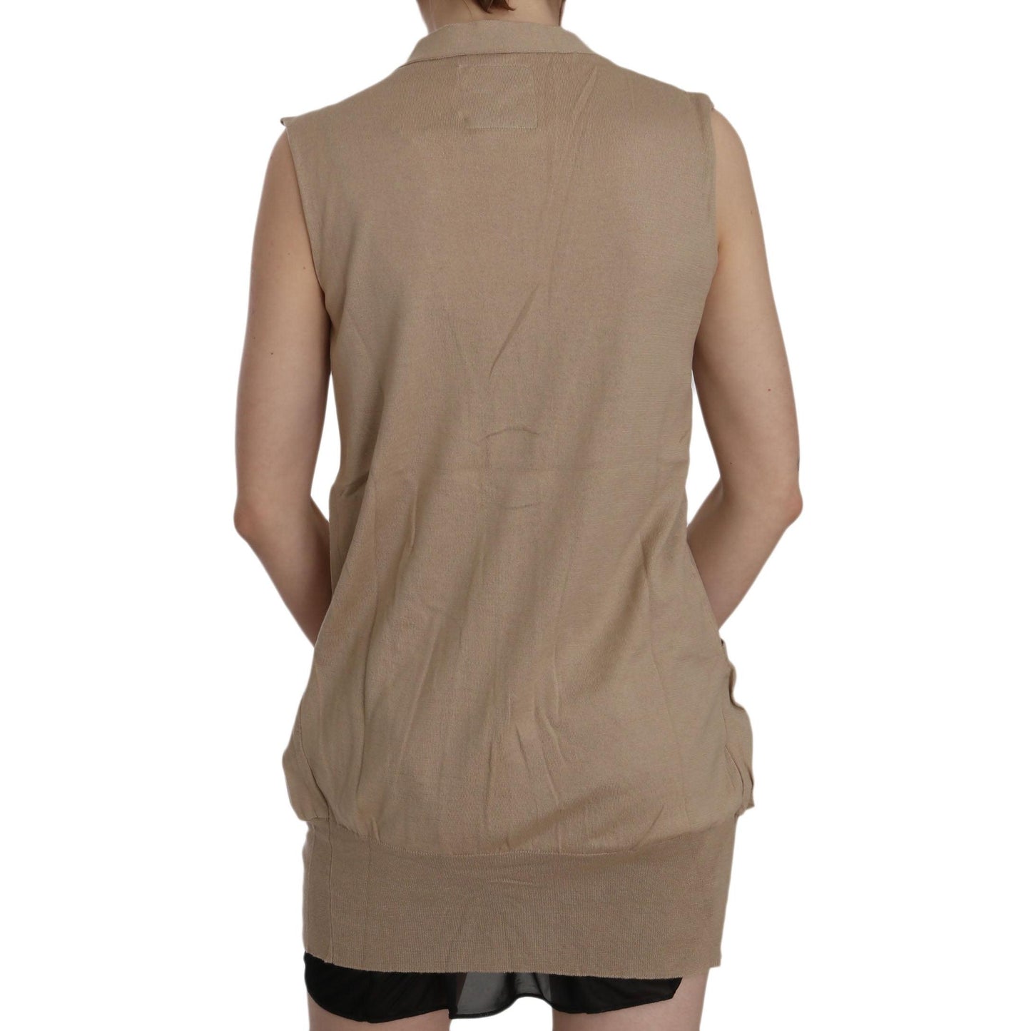 Brown 100% Cotton Sleeveless Cardigan Top Vest