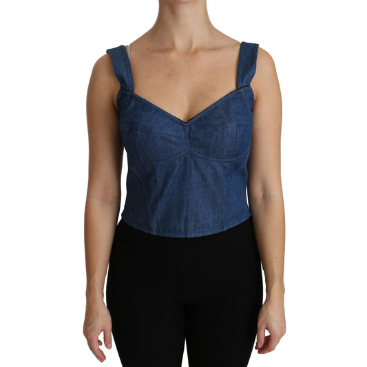 Blue Sleeveless Bustier Blouse Cotton Top