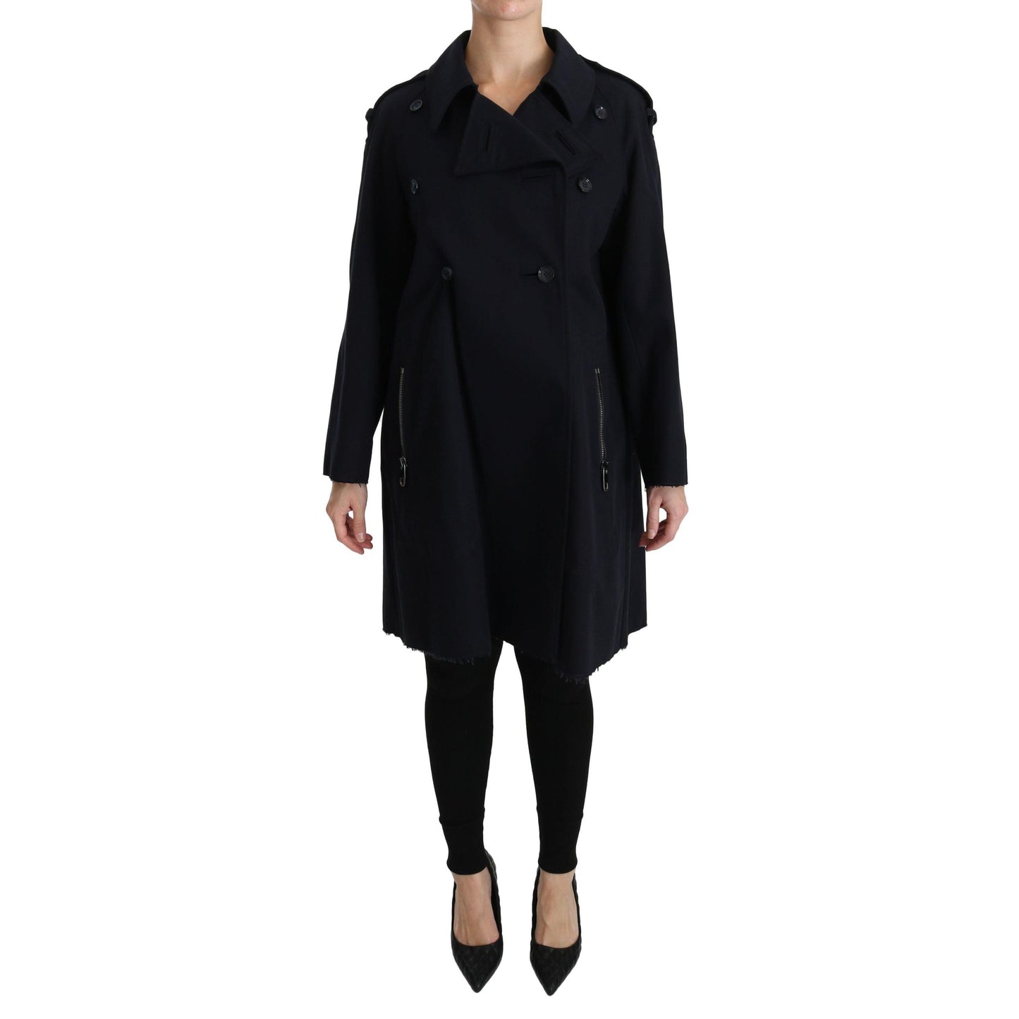 Coat Blue Cotton Women Trench Jacket