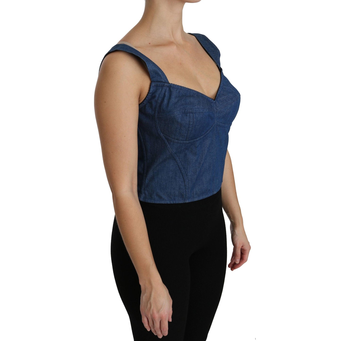 Blue Sleeveless Bustier Blouse Cotton Top