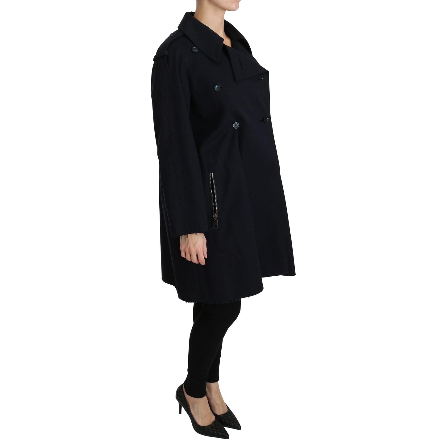 Coat Blue Cotton Women Trench Jacket