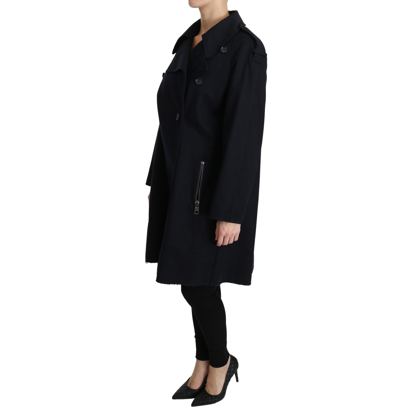 Coat Blue Cotton Women Trench Jacket