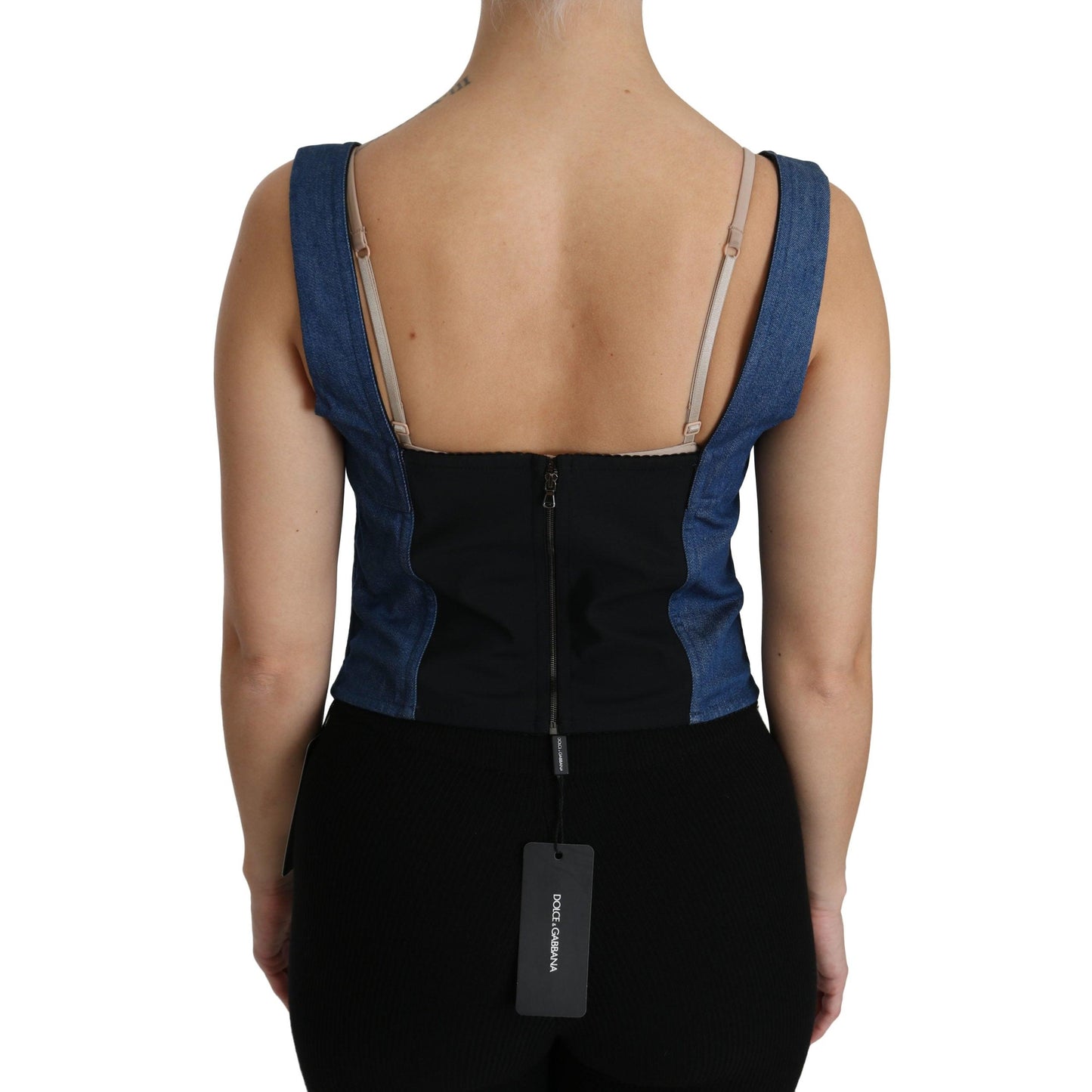 Blue Sleeveless Bustier Blouse Cotton Top